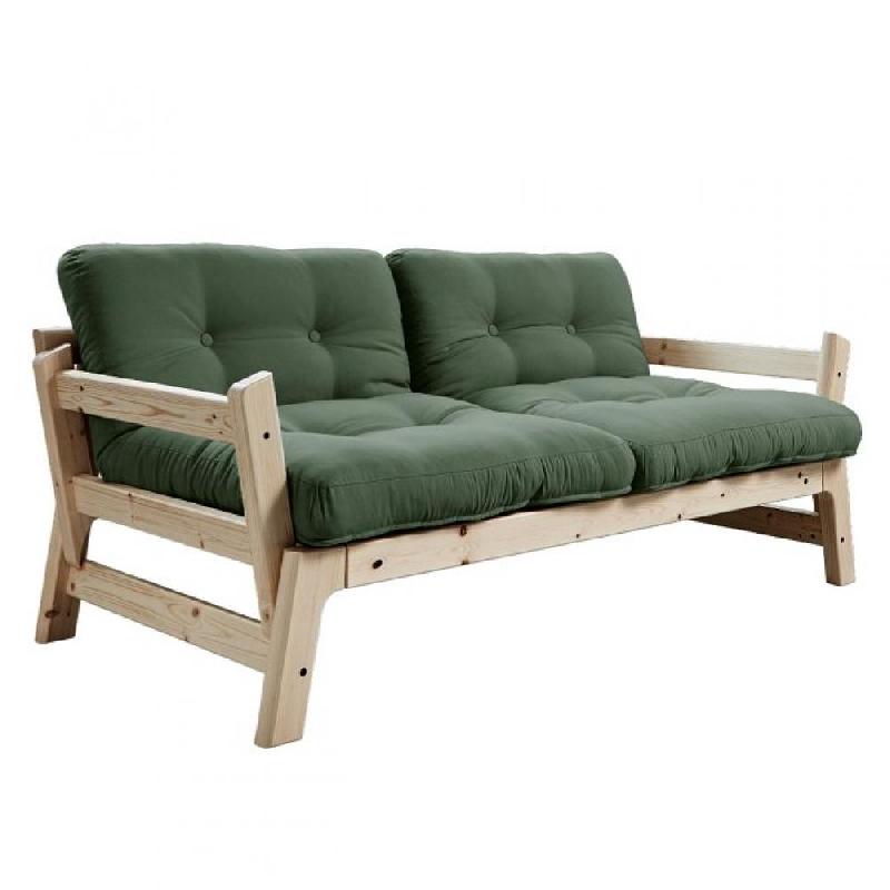 BANQUETTE CONVERTIBLE FUTON STEP PIN MASSIF COLORIS VERT OLIVE COUCHAGE 70*200 CM._0