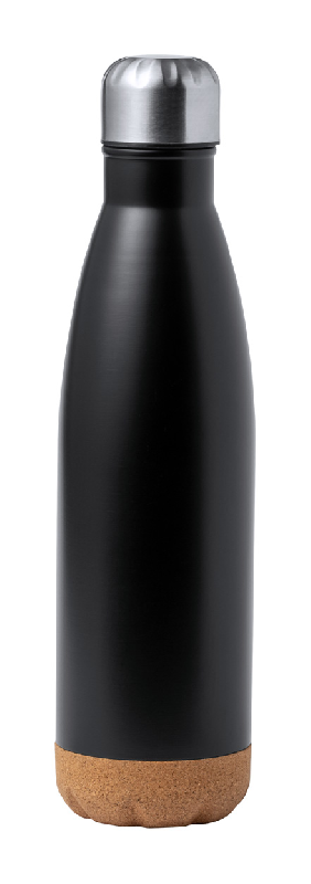 Bouteille en acier inoxydable - fond en liège naturel - 750 ml - couleur noire_0