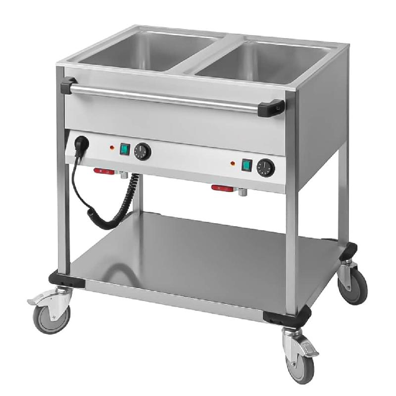 Chariot bain-marie à eau 2 x GN 1/1 professionnel en acier inoxydable 1400 W (Position bac: Horizontal - Réf CCBM2H-4)_0