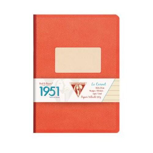 Clairefontaine Lot de 5 Carnet 1951 A5, 192p./96 feuilles 90 g/m² brochure dos toilé, coloris rouge corail, ligné 8mm - 3329681954462_0