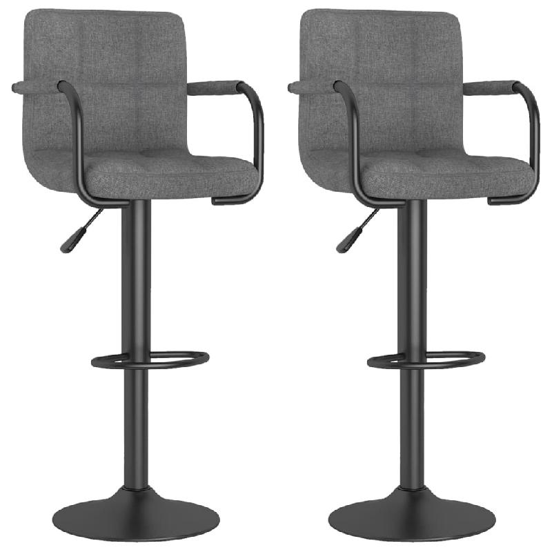 Décoshop26 - Lot de 2 tabourets de bar chaises hautes avec dossier et accoudoirs en tissu gris clair et acier DEC029679 - gris 3000257498350_0