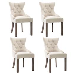 Décoshop26 - Set de 4 chaises de salle à manger dossier capitonné en tissu beige pieds en bois foncés DEC025601 - beige 3000255340255_0