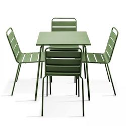 Oviala Business Ensemble table de terrasse et 4 chaises en métal vert cactus - Oviala - vert acier 107882_0