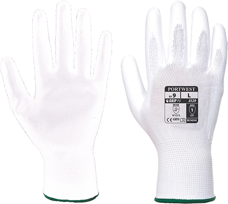 Gants de manutention PU - paquet de 12 paires - blanc A129, taille L - tricot jauge 13_0