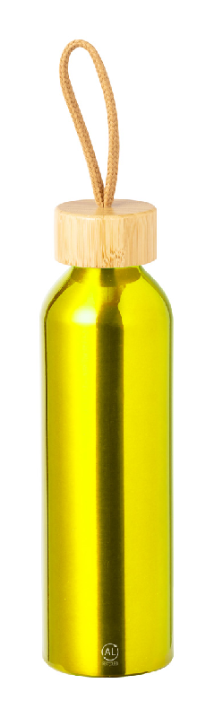 Gourde en aluminium recyclé - 600 ml - couvercle en bambou avec anse - couleur jaune_0