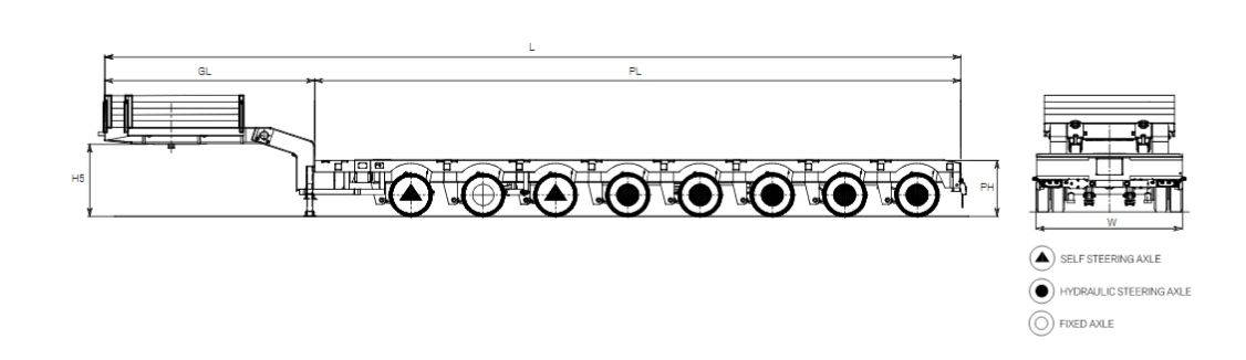 Remorque porte-engins / ptac 130t / 8 essieux / plateau extensible / 24.80 x 2.75 m_1