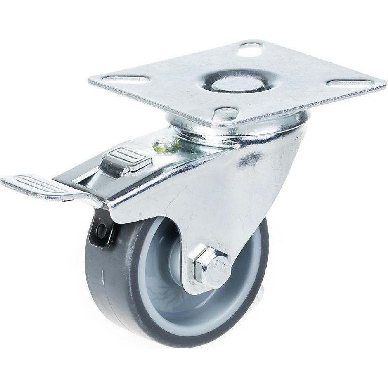 Roulette pivotante/frein de 50 mm en caoutchouc TPR gris sur roue centrale en polypropylène_0