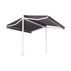 Store double pente Mabay 2,96x2x1,50 M Intersun Motorisé à télécommande (Blanc satiné RAL9010 - Gris foncé 300g/m²) - gris aluminium 3662618010221_0