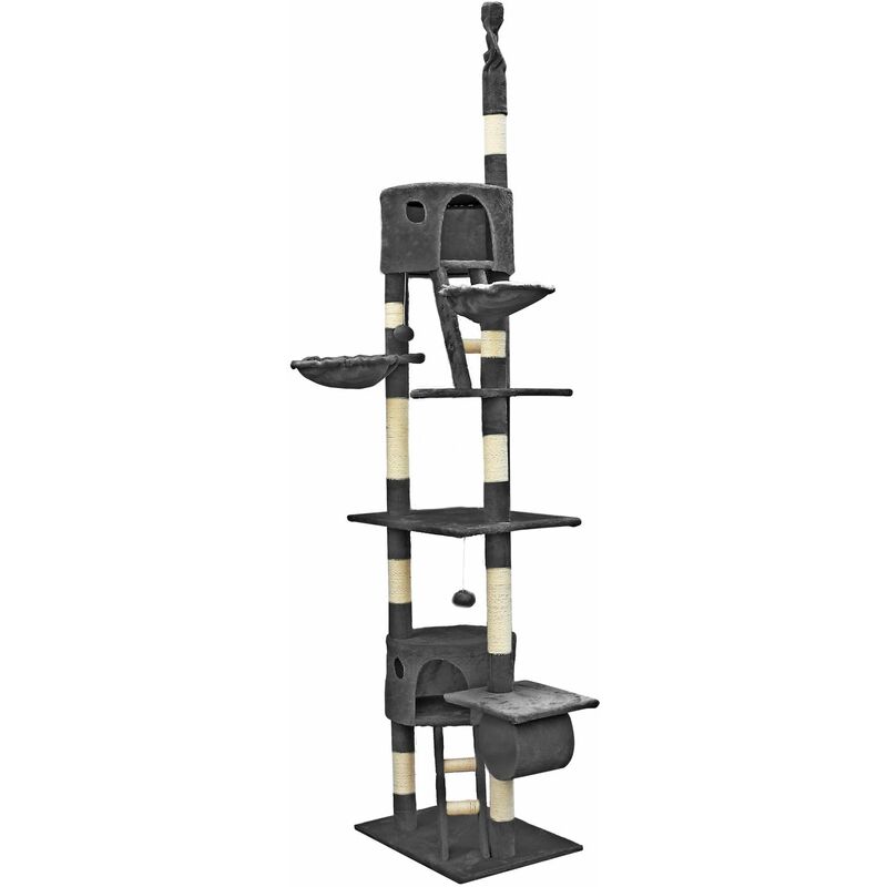 Arbre A Chat 240 260cm En Gris Fonce Hauteur Plafond Avec Cordes En Sisal Niches Et Hamacs Grattoir Wiltec Comparer Les Prix De Arbre A Chat 240 260cm En Gris Fonce Hauteur Plafond