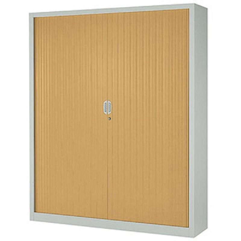 ARMOIRE MÉTAL CONFORT MAXI LARGEUR - A RIDEAUX - L. 160 X H. 198 CM - CORPS ALUMINIUM - RIDEAUX HÊTRE