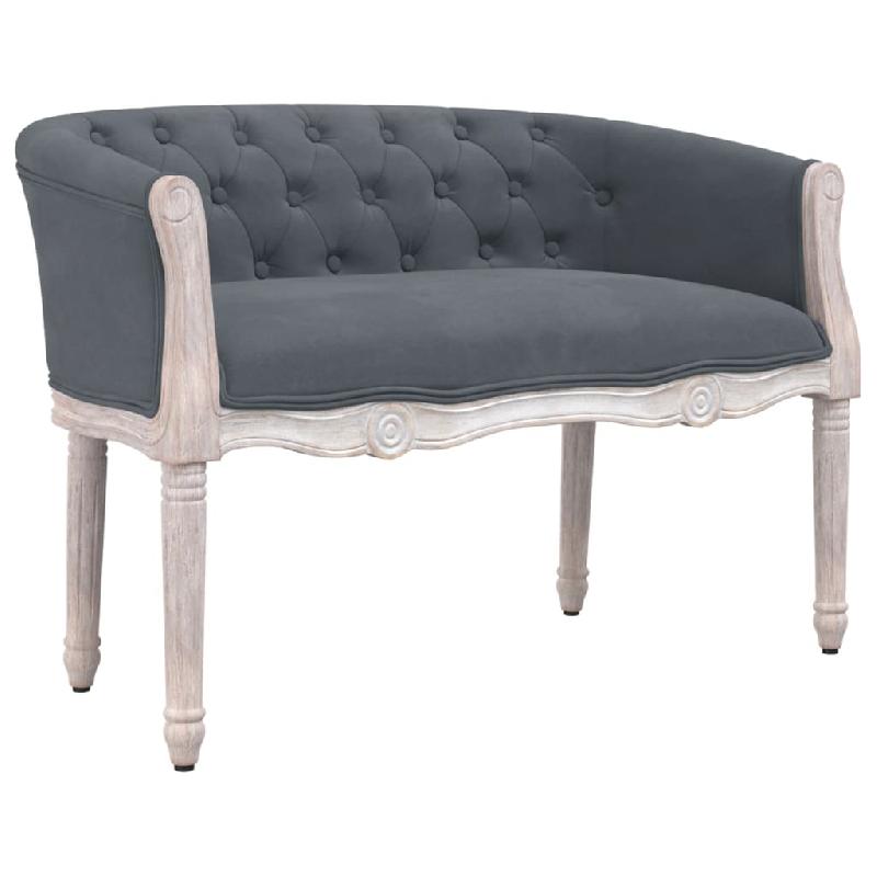 Banc banquette en velours gris foncé 98 x 56 x 69 cm - Style vintage français avec accoudoirs et pieds en bois_0