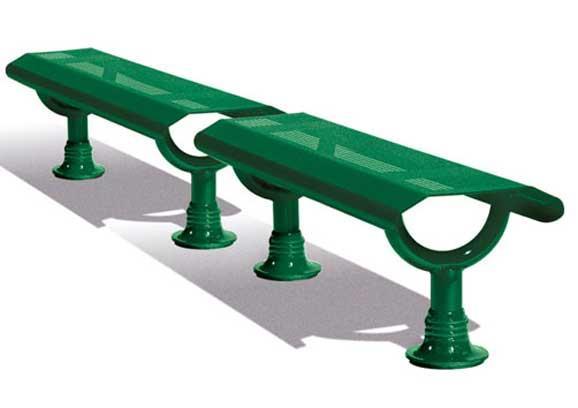 Banquette en acier OSLO - Piètement en tube acier Ø 76 mm - Tôle perforée 2,5 mm - Longueur 1 480 mm_0
