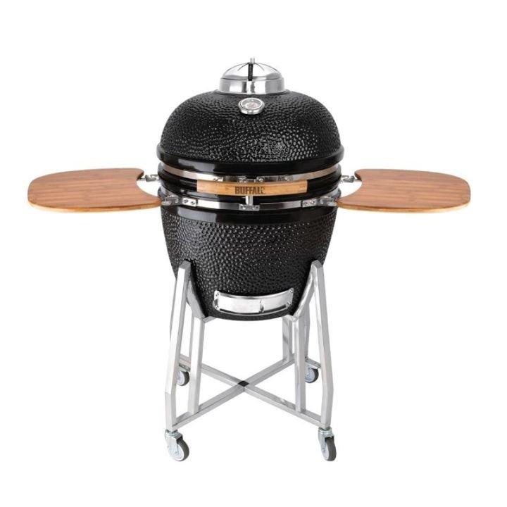 Barbecue kamado sur chariot avec 2 tablettes_0