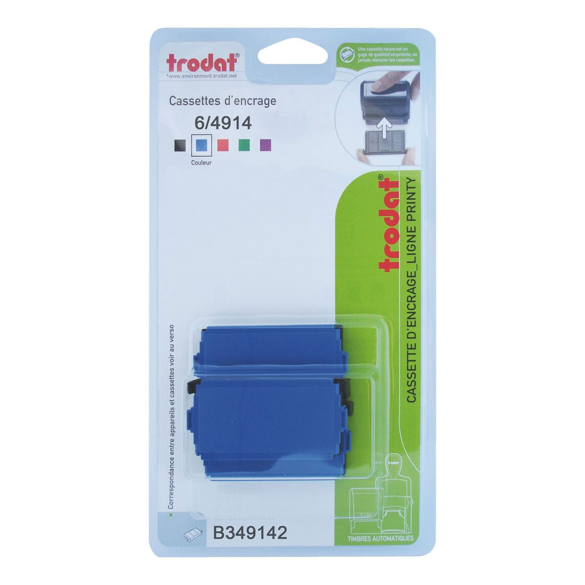 BLISTER DE 3 CASSETTES D'ENCRAGE TRODAT 6/4914 BLEUES