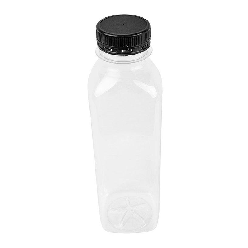 Bouteille PET transparent + bouchon plastique noir 500ml 6x6x19,5cm - par 126_0