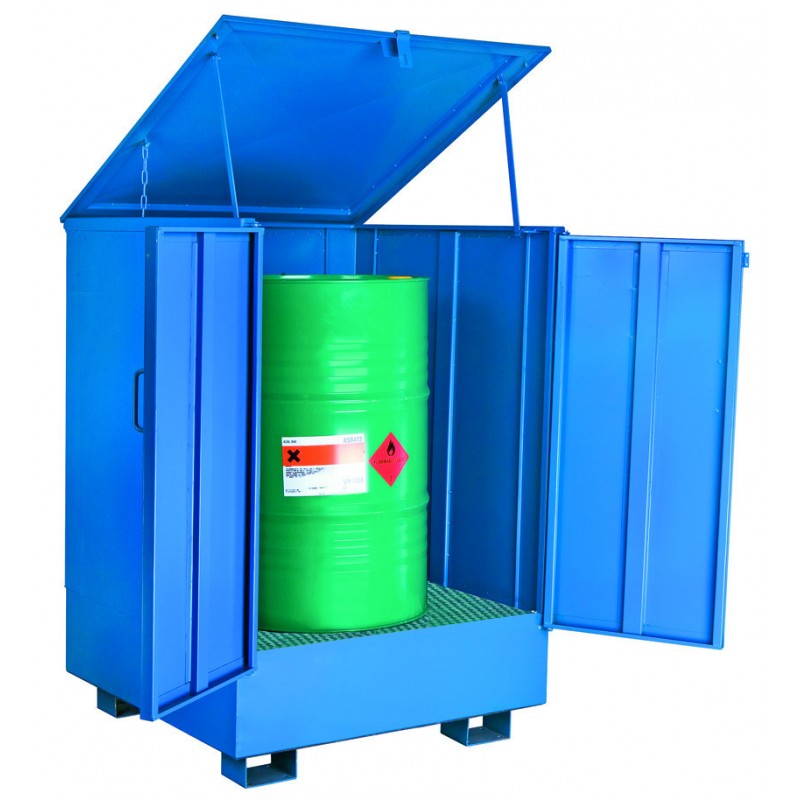 Box de rétention fermé 1 fût - acier peint avec caillebotis - stockage de produits dangereux_0
