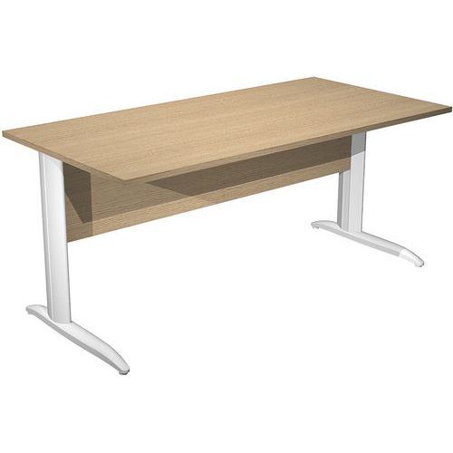 BUREAU DROIT PIEDS L EN MÉTAL FAST 160 CM - CHÊNE - BLANC