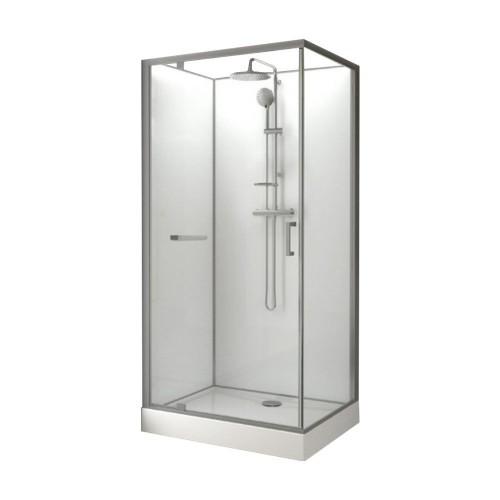CABINE DE DOUCHE - KARA - 100 X 80 CM - PORTE PIVOTANTE TRANSPARENTE LEDA