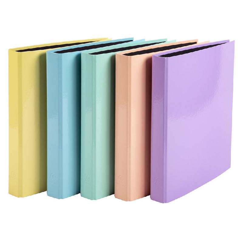 CLASSEUR 4 ANNEAUX EN D A4 EXACOMPTA AQUAREL CARTON RECOUVERT PAPIER PELLICULE  - DOS 4 CM - COLORIS ASSORTIS PASTEL - LOT DE 10