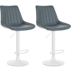 Décoshop26 - Lot de 2 tabourets de bar réglable en hauteur pivotant à 360° assise en PVC gris couture verticale pied métal blanc 10_0004424 - bla_0