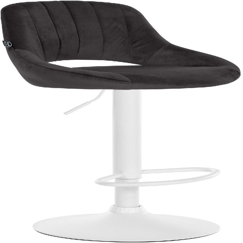 Décoshop26 - Tabouret de bar x1 réglable en hauteur en velours noir dossier ajouré et pied métal blanc 10_0005793 - blanc métal 3000265224156_0