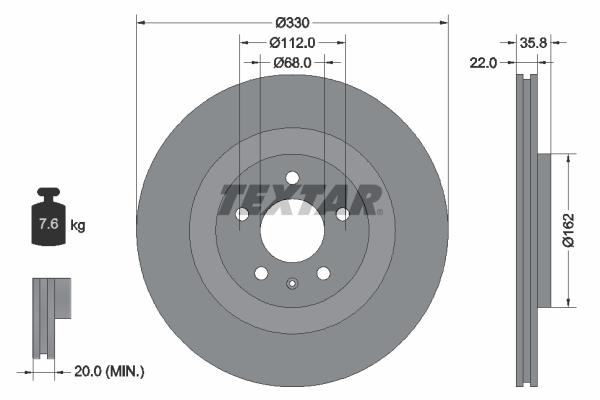 Disque de frein Textar 92238303 - ventilé de l'intérieur - boîte de 1 disque_0