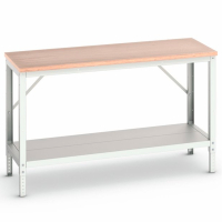 Établi d'atelier VERSO - hauteur réglable - plateau bois multiplis avec tablette inférieure - charge 600 kg_0