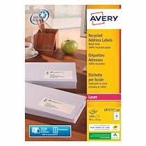 ETIQUETTE ADRESSE LASER RECYCLÉE 99,1 X 57 MM AVERY LR7173 BLANCHE - BOÎTE DE 1000