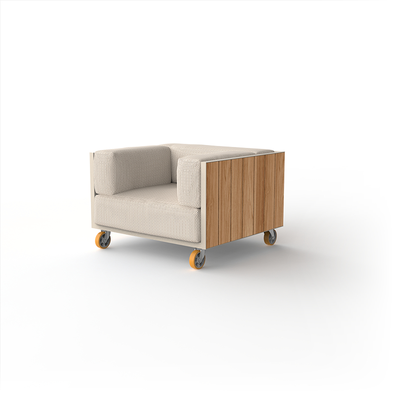 Fauteuil d'extérieur design VINEYARD - aluminium recyclable et bois - revêtement similicuir - Marque VONDOM_0