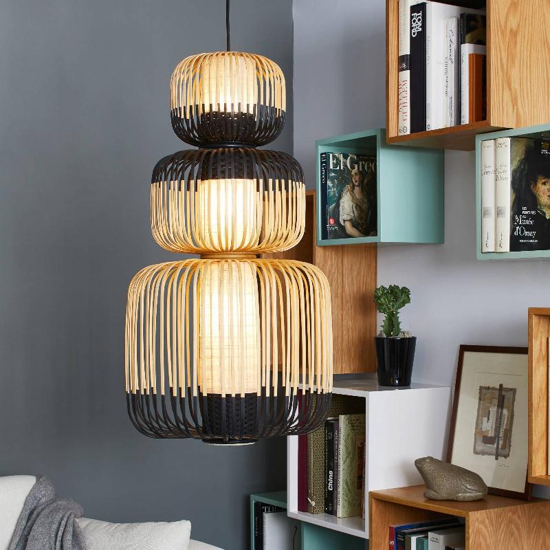 FORESTIER BAMBOO SUSPENSION NOIRE À 3 LAMPES