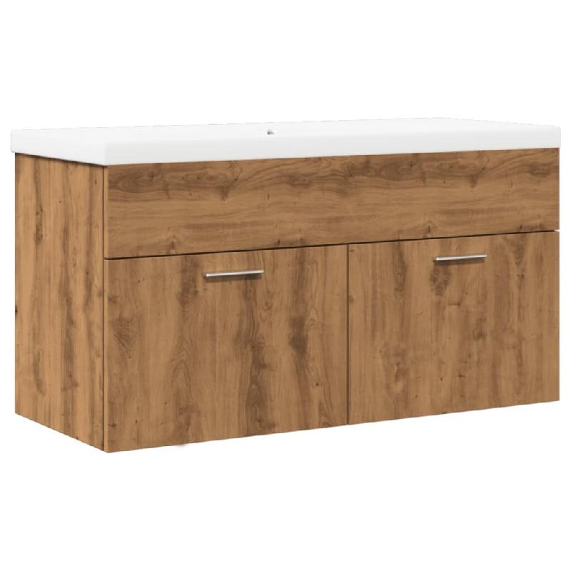 Helloshop26 - Armoire de lavabo salle de bain avec vasque intégrée 90 x 38,5 x 46 cm grand rangement design moderne en bois 02_0055845 - Bois massif_0