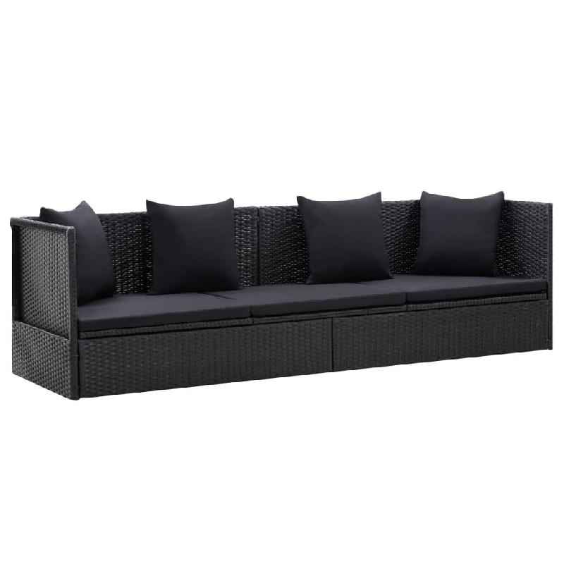 Helloshop26 - Canapé de jardin avec coussin et oreiller résine tressée noir - noir acier 3000658947761_0