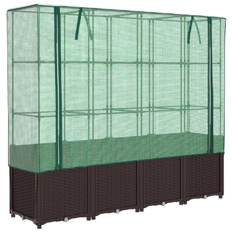 Helloshop26 - Jardinière bac lit surélevé plantes fleurs terrasse jardin surélevée avec housse aspect rotin 160 x 40 x 153 cm Marron 02_0038766 -_0