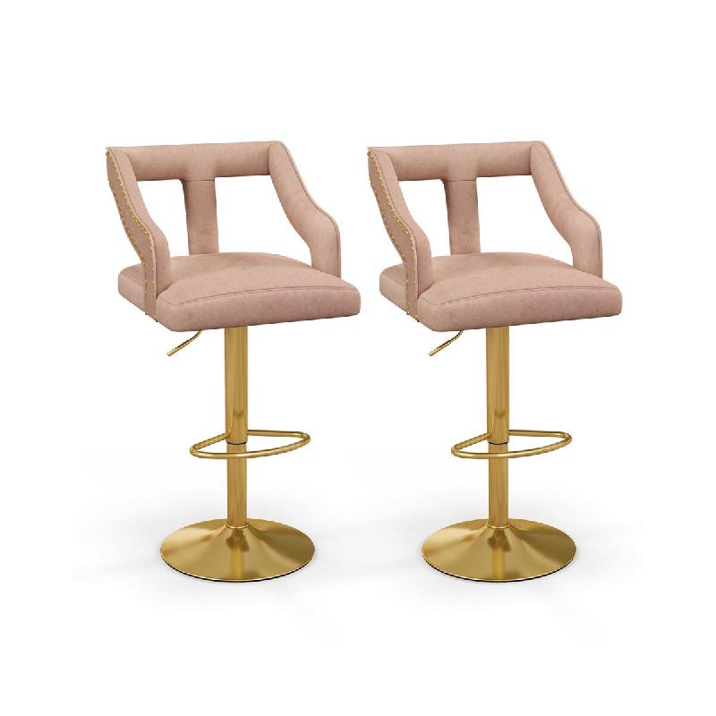 Helloshop26 - Lot de 2 chaises de bar pivotantes et réglables 47 x 50 x 89-111 cm confort luxueux finition mate en velours rose 20_0012410 - 30002272_0