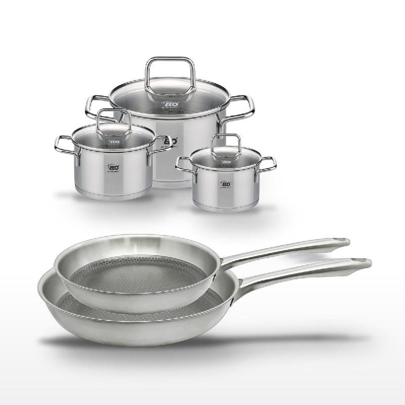 Lot de 2 poêles 24/28 cm Elo Relief Passion et 3 faitouts 12/14/20 cm Elo Citrin - gris Acier inoxydable 18/10 3176239953725_0