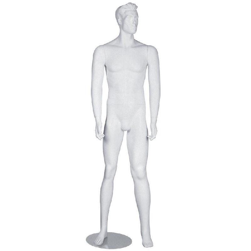 Mannequin homme tête sculptée - Blanc - Fibre de verre - Avec socle et tige de fixation_0