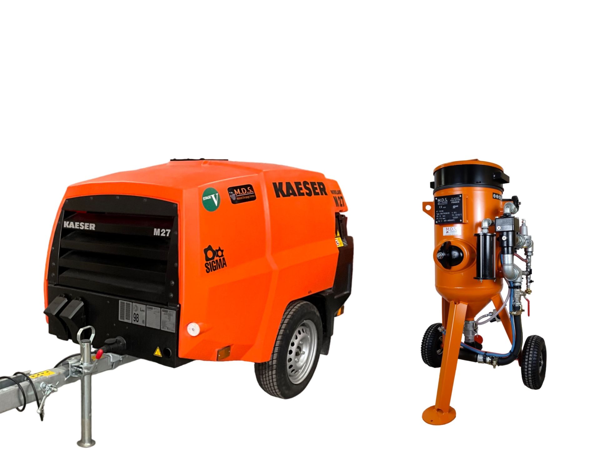 Pack aérogommage complet - Aérogommeuse 50 litres MULTIGOM50 et compresseur M27A1 KAESER avec traitement d'air intégré_0