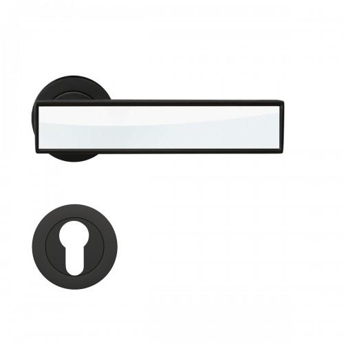 POIGNÉES DE PORTE SUR ROSACES RONDES SÉRIE R 53 TORINO - NOIR ET BLANC POLI - CLÉ I KARCHER DESIGN