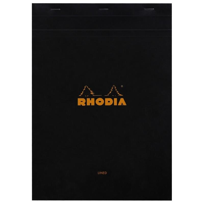 RHODIA Bloc N°18 noir format 210x297, 80 feuilles 80 g/m² agrafées, ligné + marge - Lot de 5 - 3037921860090_0