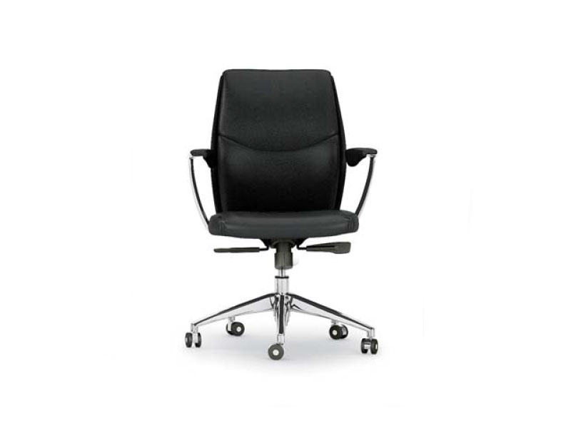 Siège de bureau Koraz - revêtement cuir - mécanisme synchrone 4 positions - accoudoirs aluminium poli_0