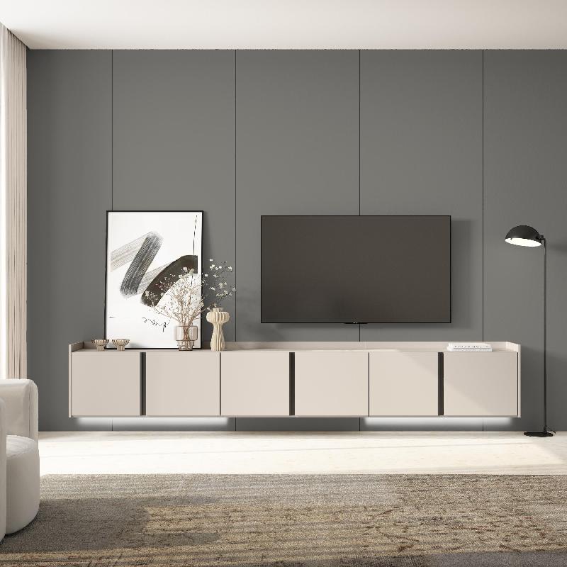 SKRAUT HOME - MEUBLE TV EFFET BOIS BEIGE 309X35X50CM SUSPENDU