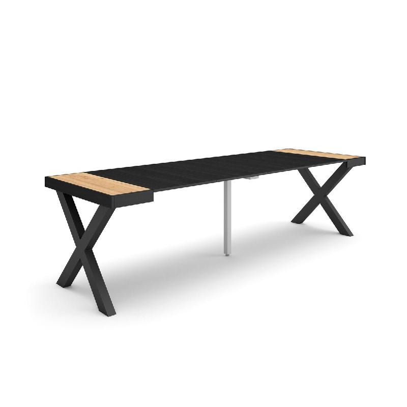 SKRAUT HOME Table console extensible, 260, Pour 12 personnes, Pieds bois massif, Chêne et noir - beige Bois manufacturé 348_25_0
