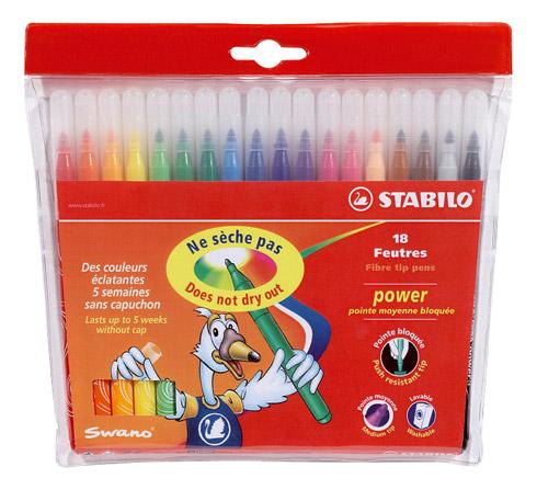 FEUTRE STABILO POWER COULEURS ASSORTIES POINTE MOYENNE - POCHETTE DE 18