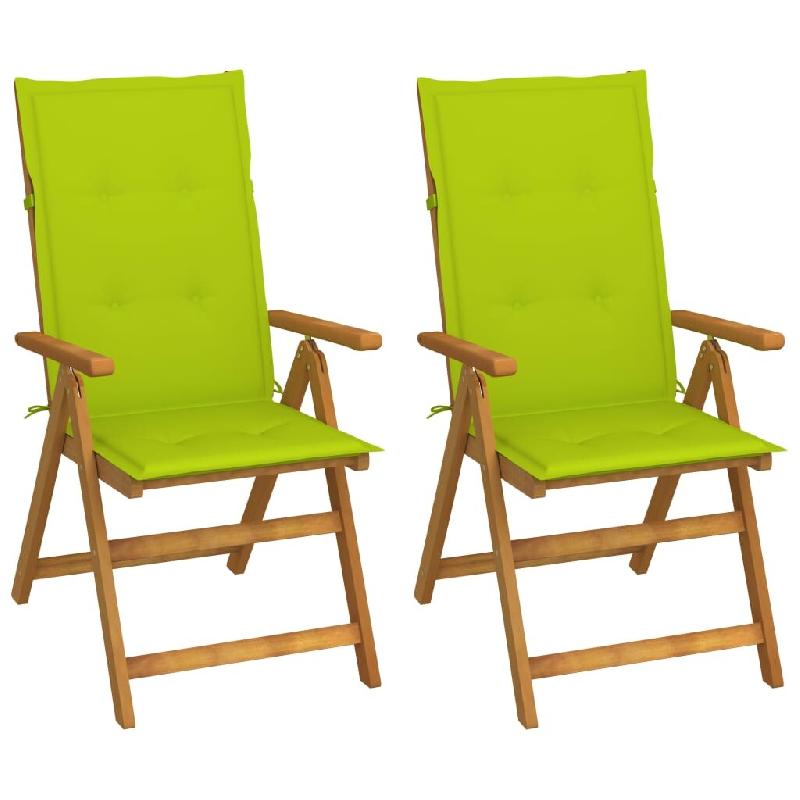 VidaXL Chaises Inclinables De Jardin Lot De 2 Et Coussins Bois Acacia - vert 3064070_0