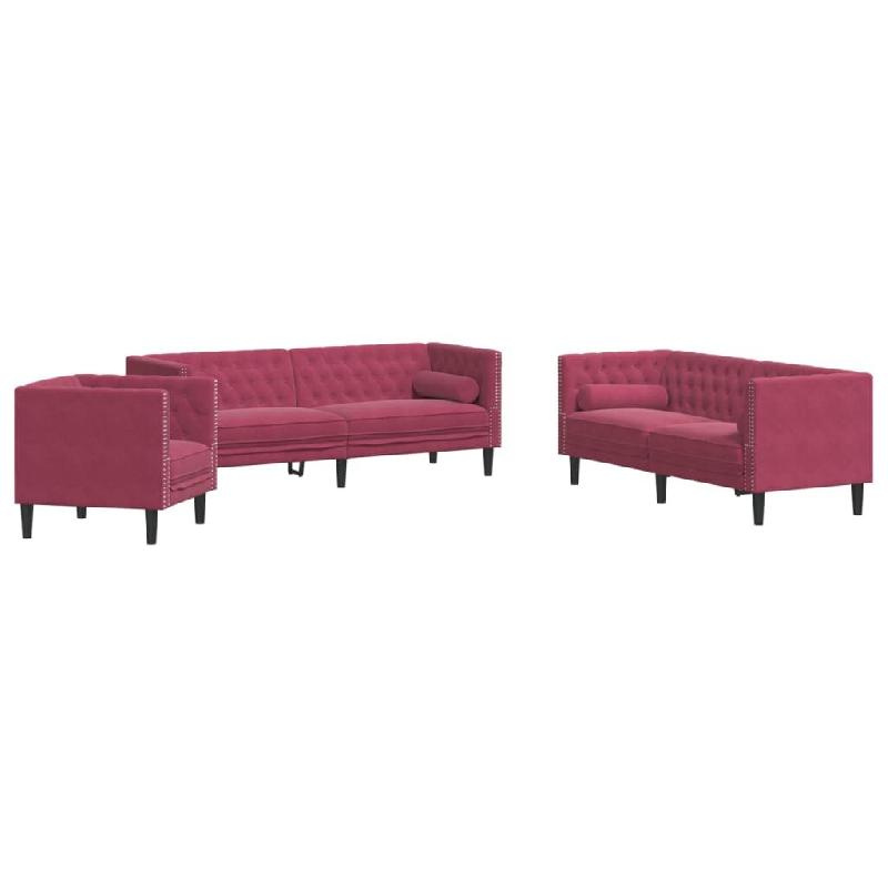 VidaXL Ensemble de canapé Chesterfield et traversins 3 pcs velours Modèle Xervélis - 3209285_0