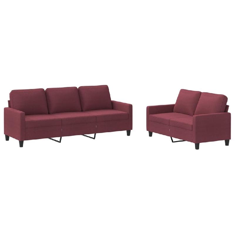 VidaXL Ensemble de canapés 2 pcs avec coussins Rouge bordeaux Tissu Modèle Raffiné Design - 3201466_0
