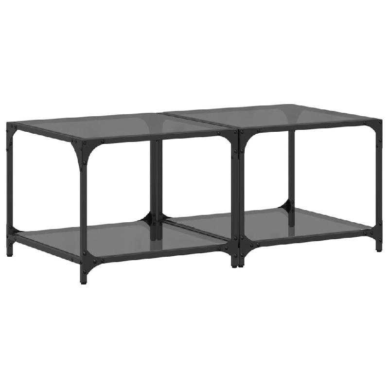 VidaXL Tables basses avec dessus en verre noir 2 pcs 50x50x40 cm acier Modèle Grandeur Horizon - 845973_0