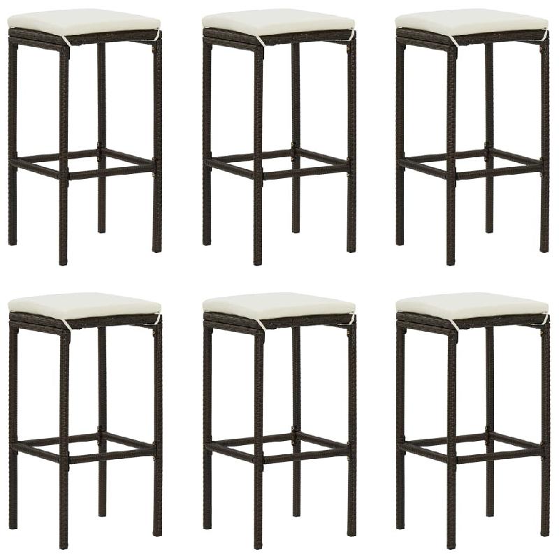 VidaXL Tabourets de bar avec coussins lot de 6 marron résine tressée Modèle Atlas Pure Pro - marron 313448_0