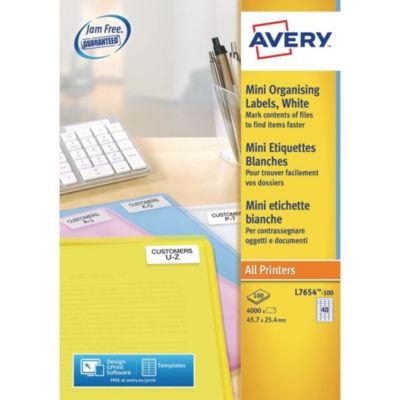 Avery L7654 Mini-étiquettes de rangement multi-usage pour toutes les imprimantes, 45,7 x 25,4 mm, 100 feuilles, 40 étiquettes par feuille, blanc_0