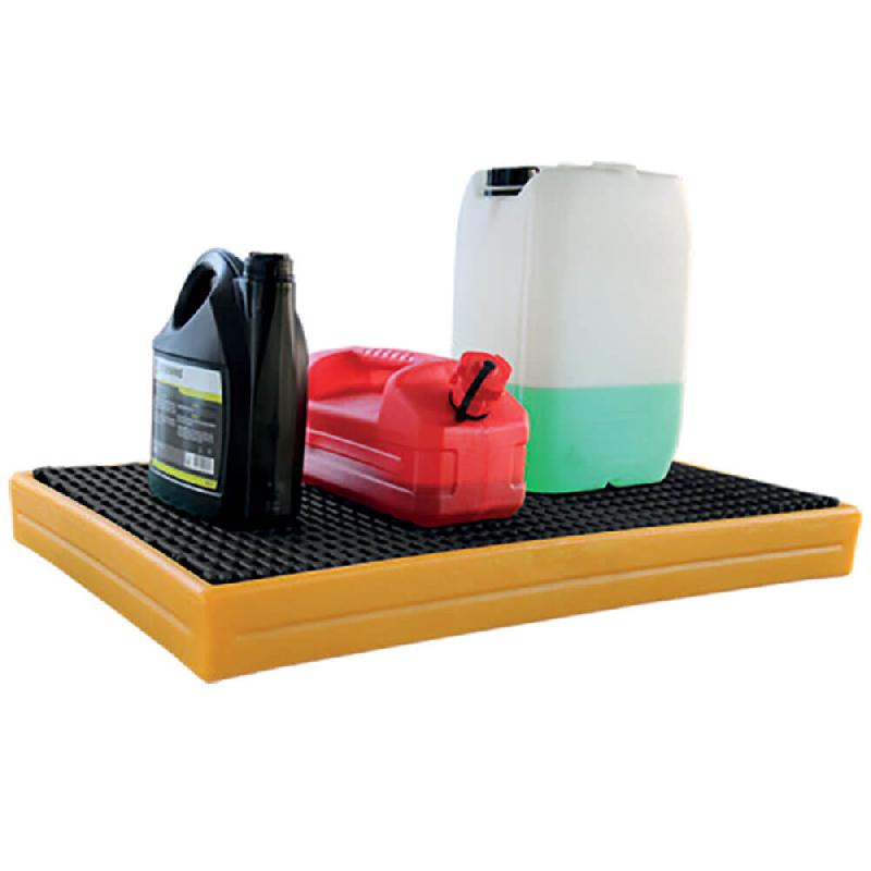 Bac de rétention PEHD - 41L Jaune avec caillebotis amovible pour rayonnage 930x600x90 mm_0